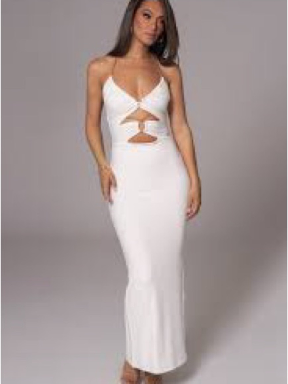 JLUXLABEL White & Gold Resort Wear Cutout Halter Maxi Dress Medium NWT